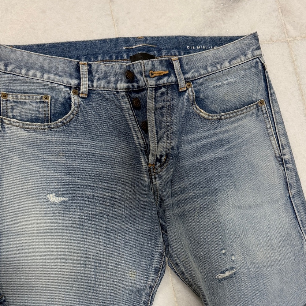 Saint Laurent Light Blue Skinny Distressed Jeans